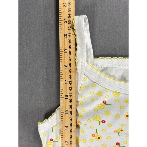 Strawberry Kids Size 12 White Floral Print Tank Top Yellow Trim Y2K - Picture 5 of 6